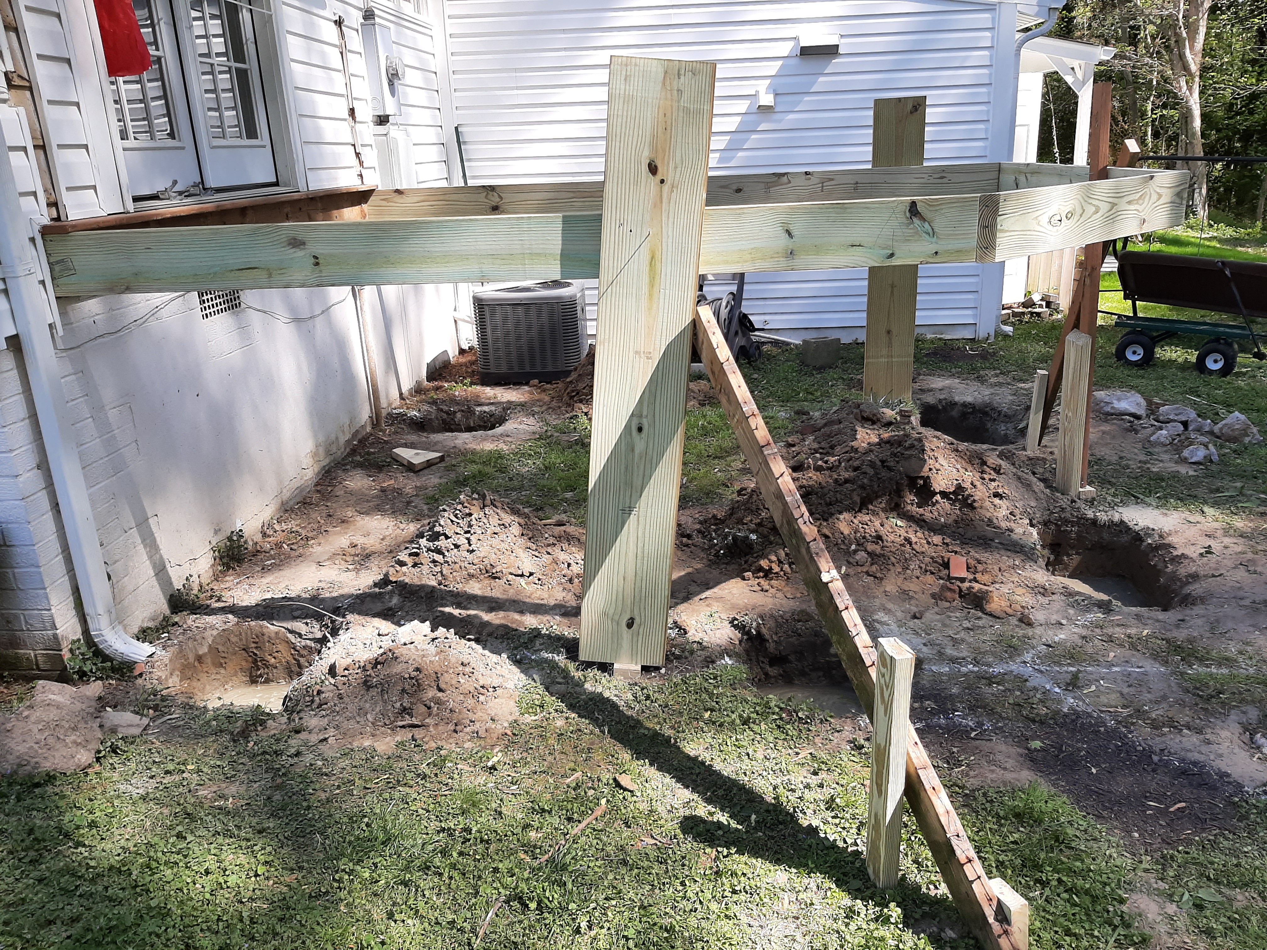 Wood deck build — early framing
